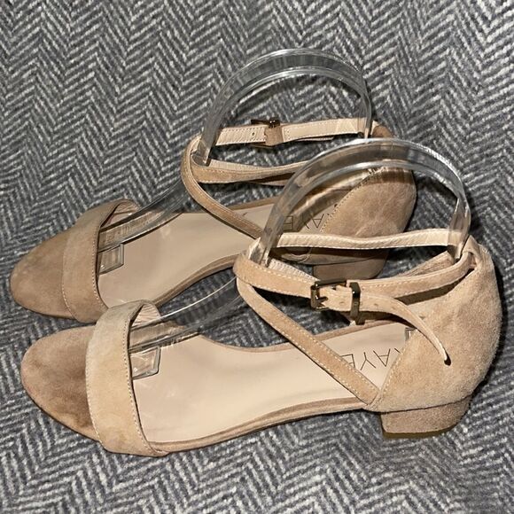 Raye sandals Womens size 37 suede leather cross strap block heel - Picture 1 of 8
